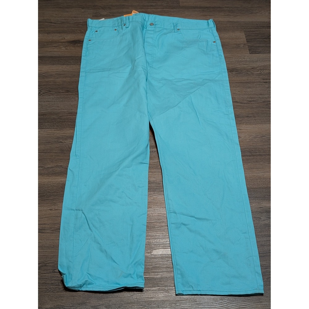 Levis 501 Shrink To Fit Jeans Mens 44x32 Aqua Turquoise Button Fly NWT Irregular